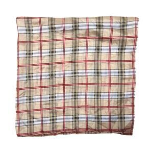 Marcel Drucker Collection 100% Silk Plaid Print Scarf Tan. Red, Black White